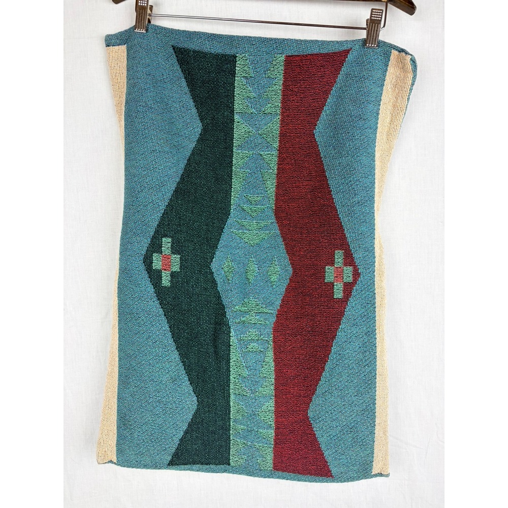 Southwestern Woven Tapestry 2 Pillow Covers Teal Burgundy Geometric Mountain - Picture 12 of 16